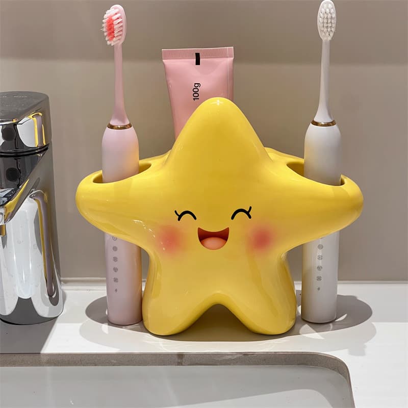 Suporte para escova de dentes em formato de estrela para banheiro, tubo de armazenamento de escovas de dentes para uso d