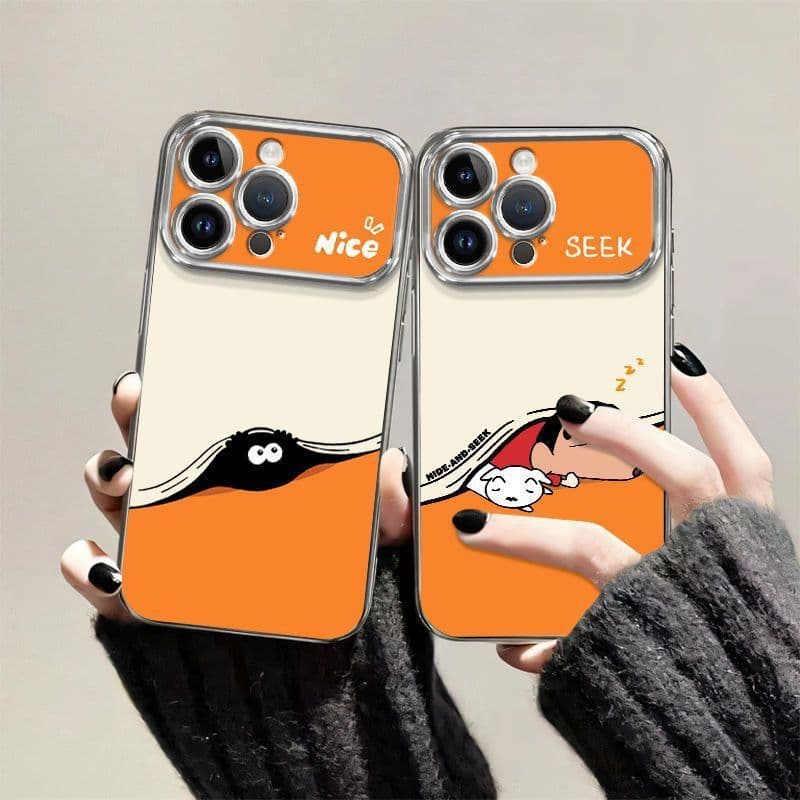 Laranja Shin-Chan adequado para Apple 17promax caso de telefone grande janela 15/14 japão coreia 16pro galvanoplastia ca