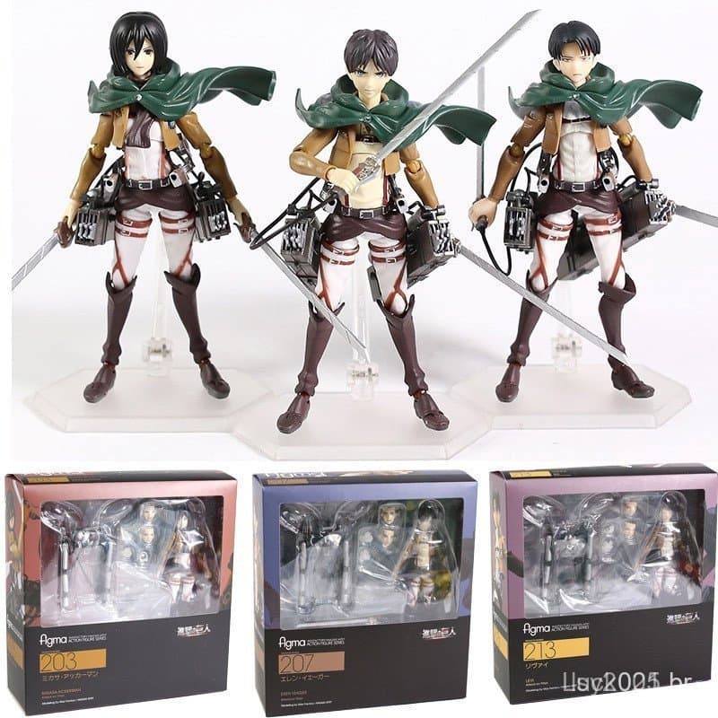 Figura de Ação Eren Jaeger 207 Attack on Titan Figma 203 Mikasa Ackerman 213 Levi Brinquedos de Modelo Articulados YLIT