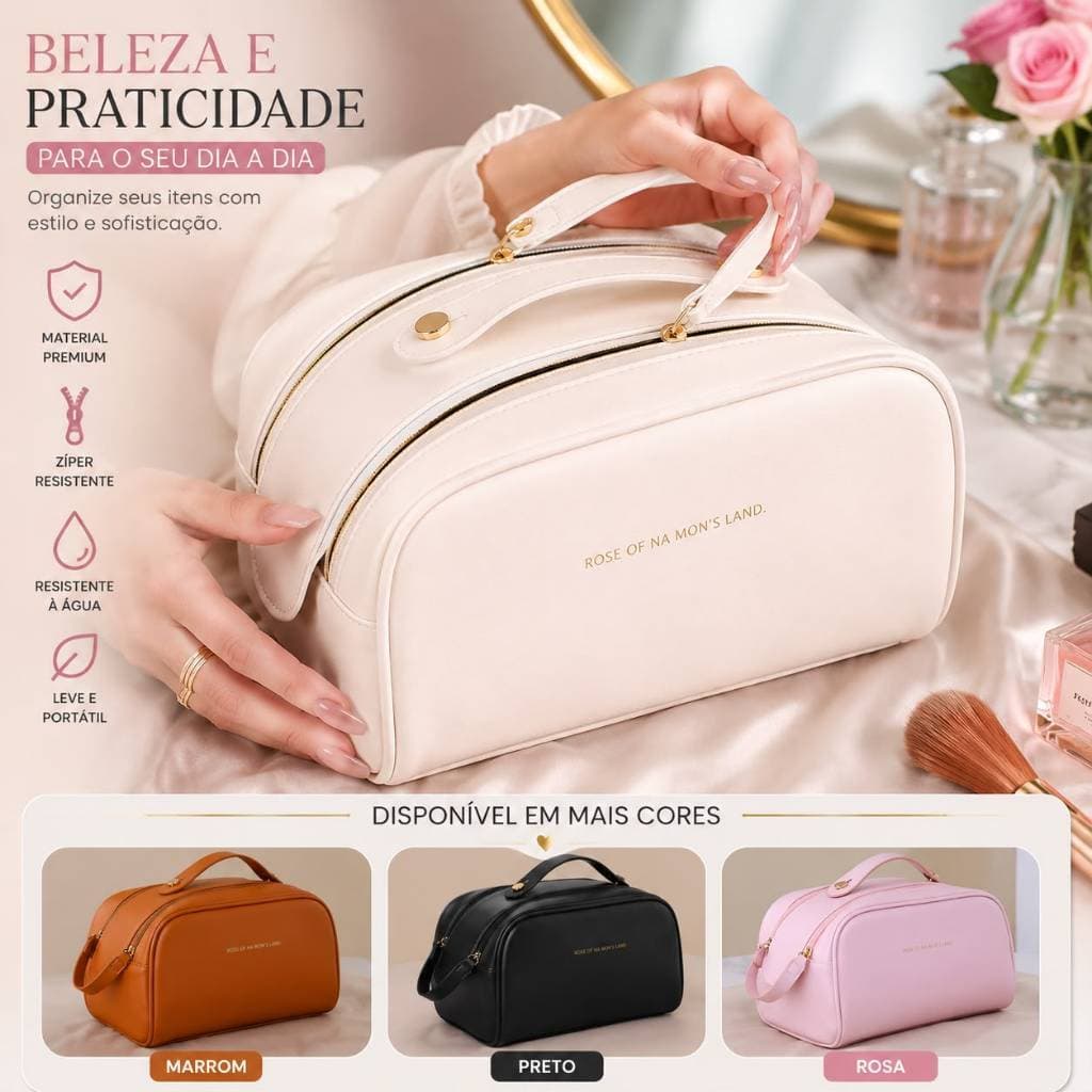 Necessaire Feminina Grande Bolsa Organizadora Maquiagem Viagem Impermeável Porta Cosméticos Premium Elegante