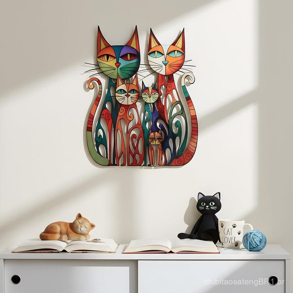 Decoração de Parede Wesiti com Esculturas de Gato em Ferro para Amantes de Gatos, 11 x 11,8 Polegadas, Placas Retro Colo
