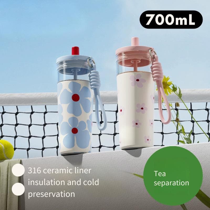 Nova Chegada Alto Valor Estético 700ml Grande Capacidade Garrafa De Água Isolada Copo De Palha Portátil Para Uso Ao Ar L