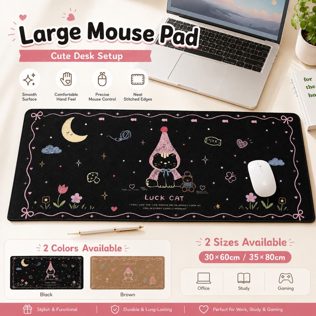 Mouse pad grande gato da sorte couro impermeável fácil limpar desk mat teclado escritório estudo quarto decor fofo casa