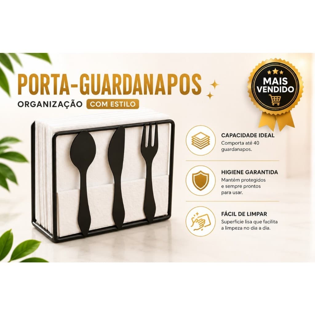 Porta Guardanapo Decorativo Em Metal Preto - Talheres, Praticidade, Organização e Moderno