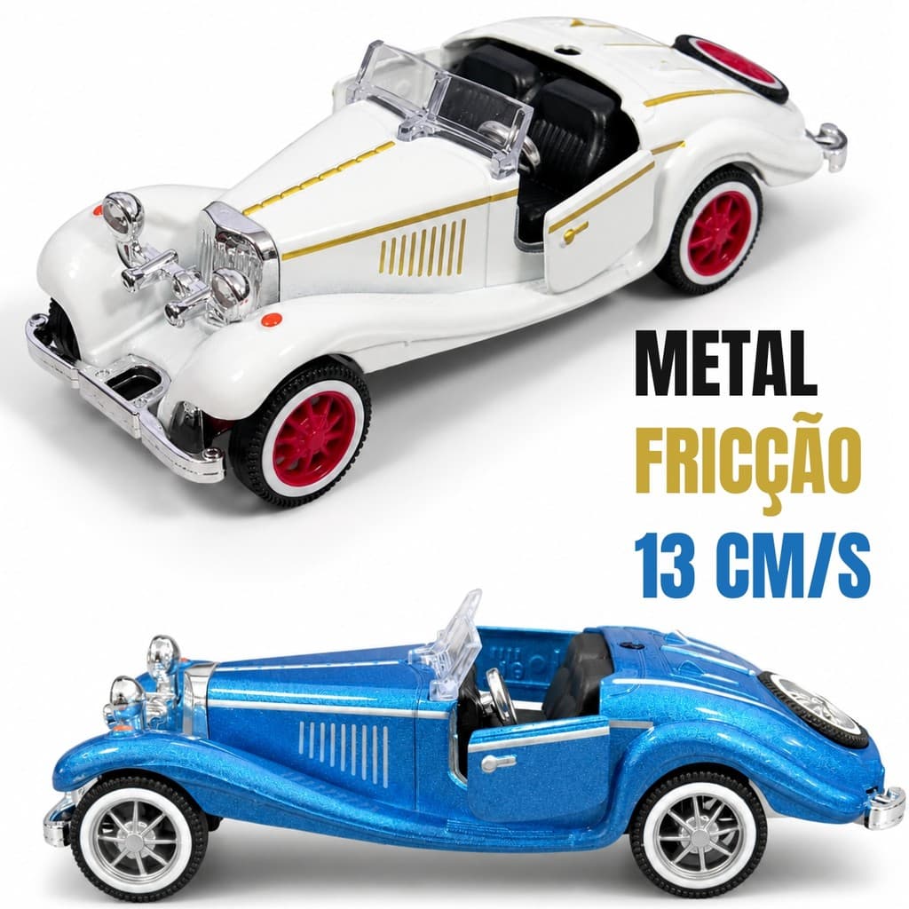 Carro Roadster Antigo 13cm Metal Fricção – Miniatura Retrô com Portas que Abrem