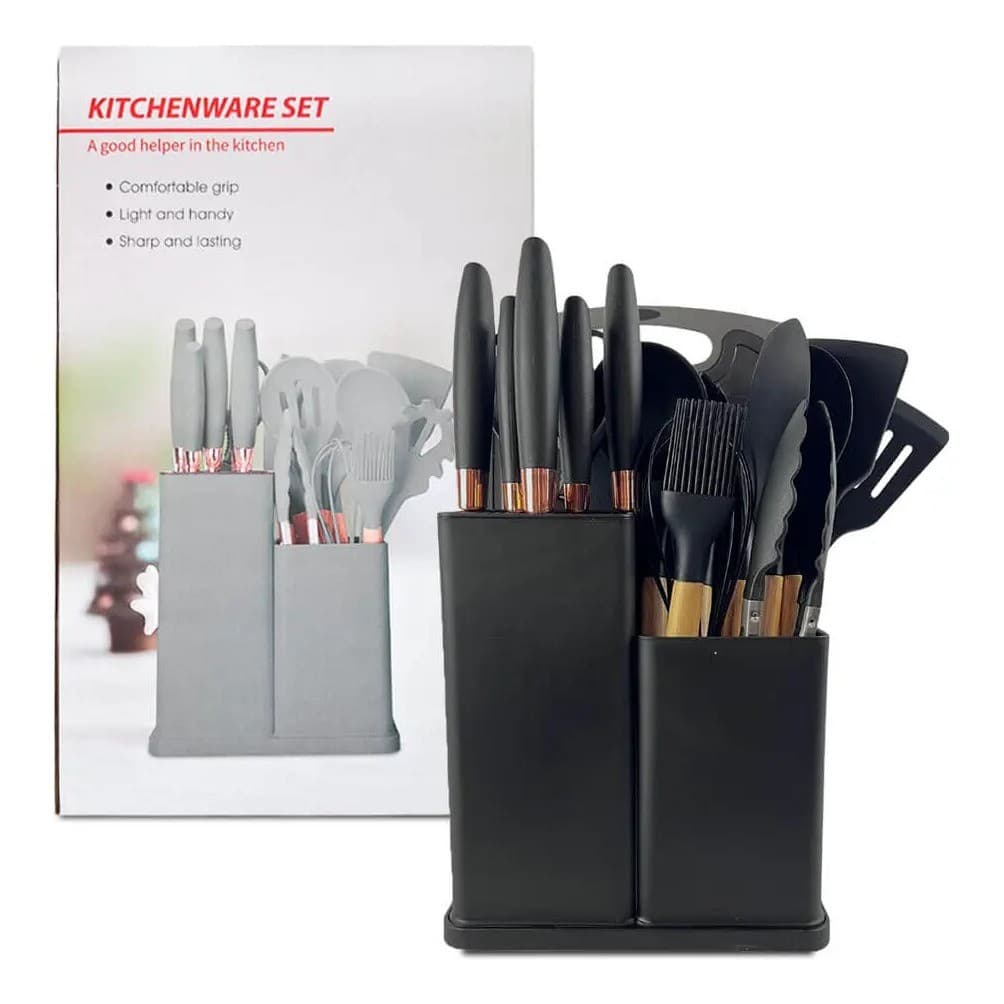 Kit Utensílios de Cozinha em Silicone com Suporte – Conjunto Completo Antiaderente