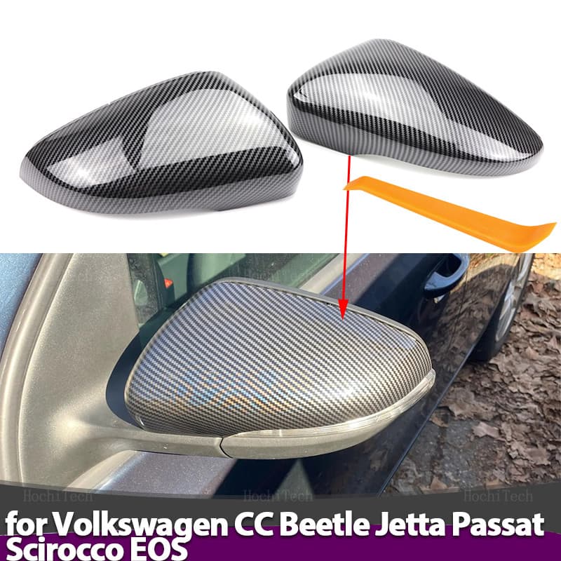 Substituição Da Capa Do Espelho Preto Estilo Fibra De Carbono Para Volkswagen VW Beetle CC Eos Passat Jetta Scirocco