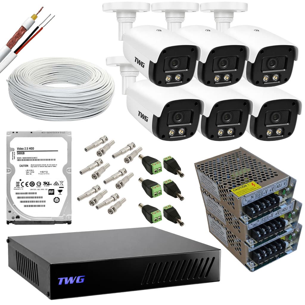KIT CFTV 6 CAMERAS 2MP 20M IMAGENS NOTURNAS COLORIDAS DVR 8 CANAIS COM HD