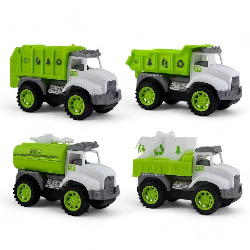kit 4 Caminhões de Limpeza urbana, Caminhão de lixo, Caçamba, Lixeiro, carro limpeza