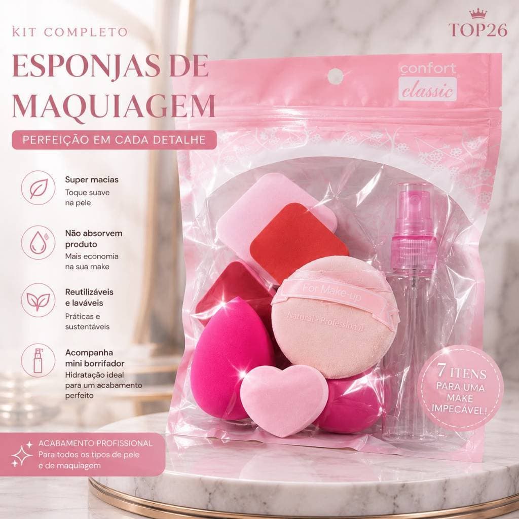 Kit Esponjas de Maquiagem 7 Peças Beauty Blender Puff Pó Mini Borrifador Base Corretivo Maquiagem Profissional