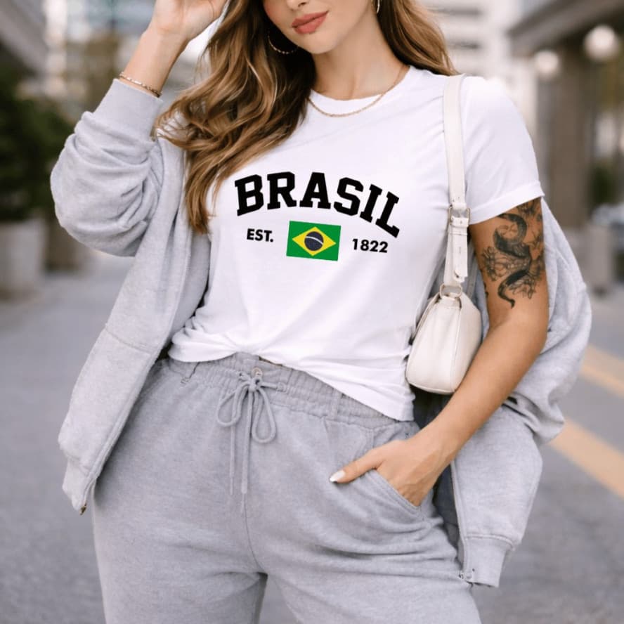 Camisa Brasil Camiseta Feminina Copa do Mundo Tecido Algodão Hexa Blusinhas T-shirt Barata
