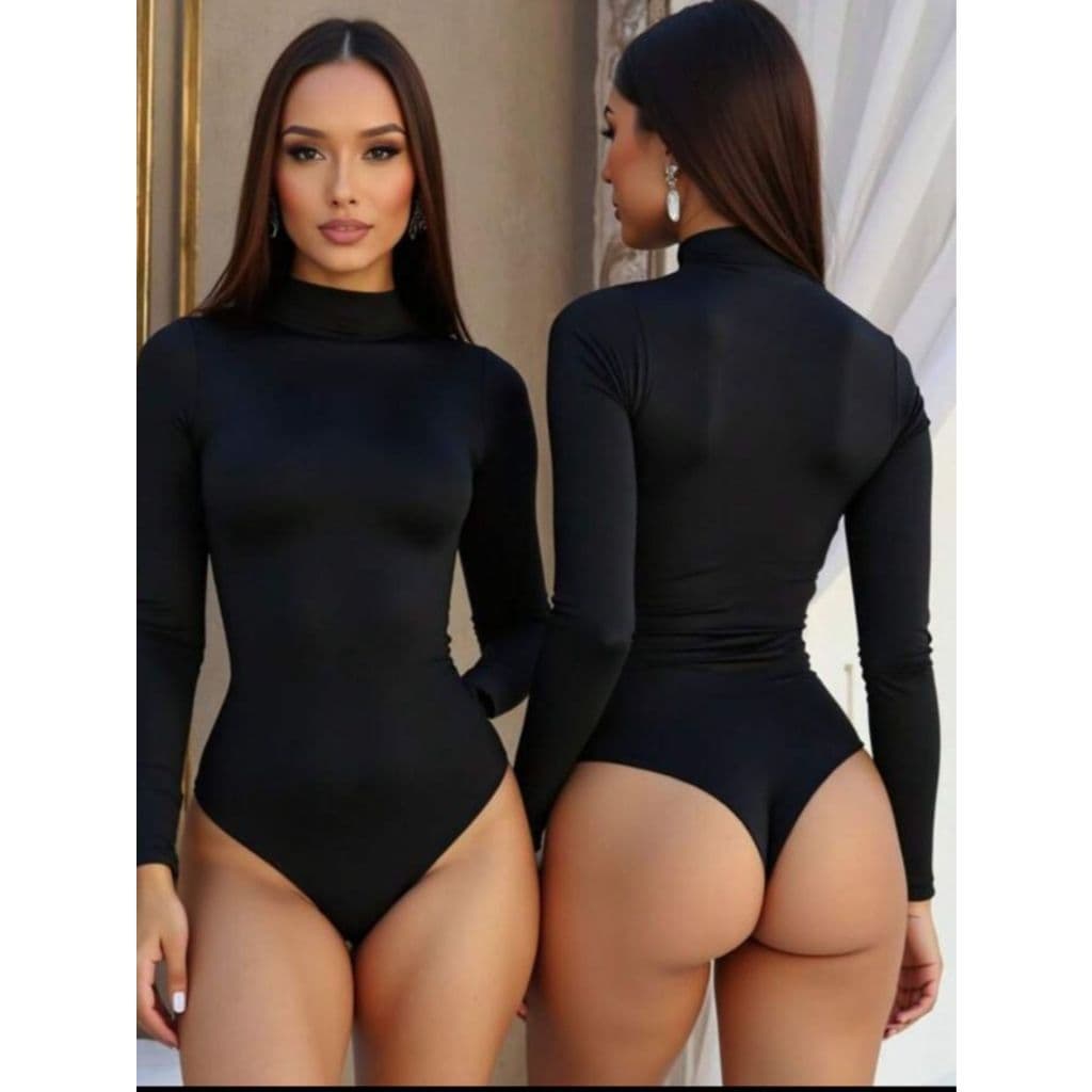 Collant Body Collant Feminino Segunda Pele Básico Gola Alta Manga Longa Moda Blogueira