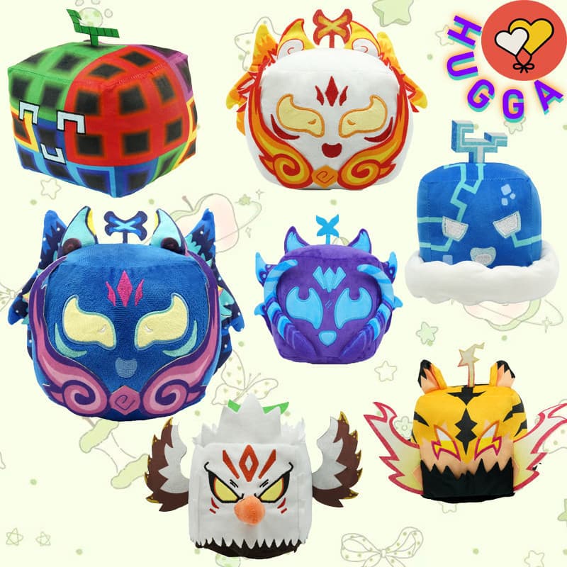 HUGGA Kawaii Blox Fruits Brinquedo de Pelúcia para Crianças Meninos Boneco Raposa Kitsune Caixa de Presentes de Pel