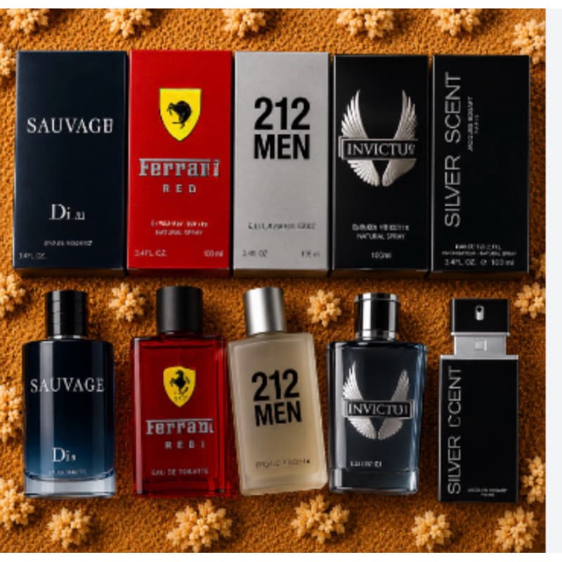 Kit 5 Perfumes Masculinos 100ml | Fragrâncias Variadas de Alta Fixação | Ideal para Present