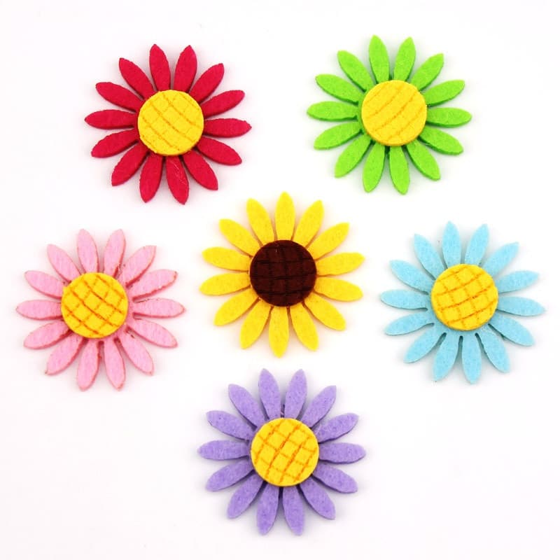 48 peças de apliques artesanais de feltro acolchoado colorido em formato de girassol de 4cm, acessórios para tiaras DIY,