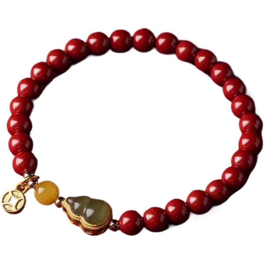 Pulseira de berloques de cinábrio, pulseira de amizade feminina com cabaça de jade Hetian natural incrustada em ouro, pu