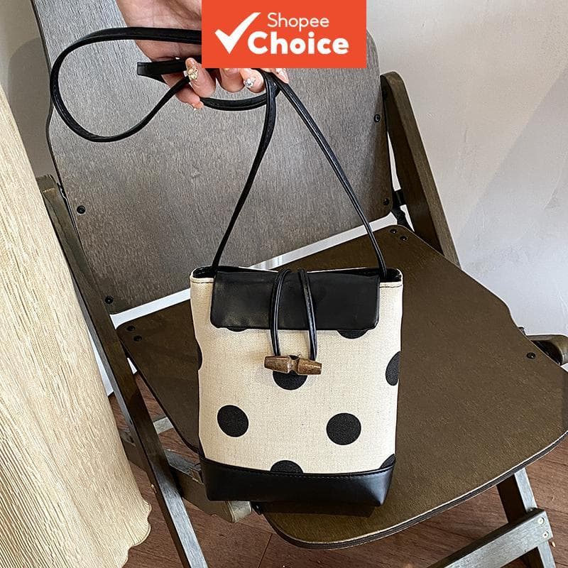 Bolsa tiracolo feminina vintage de bolinhas, aparência sofisticada, para uso casual e transporte de itens essenciais,