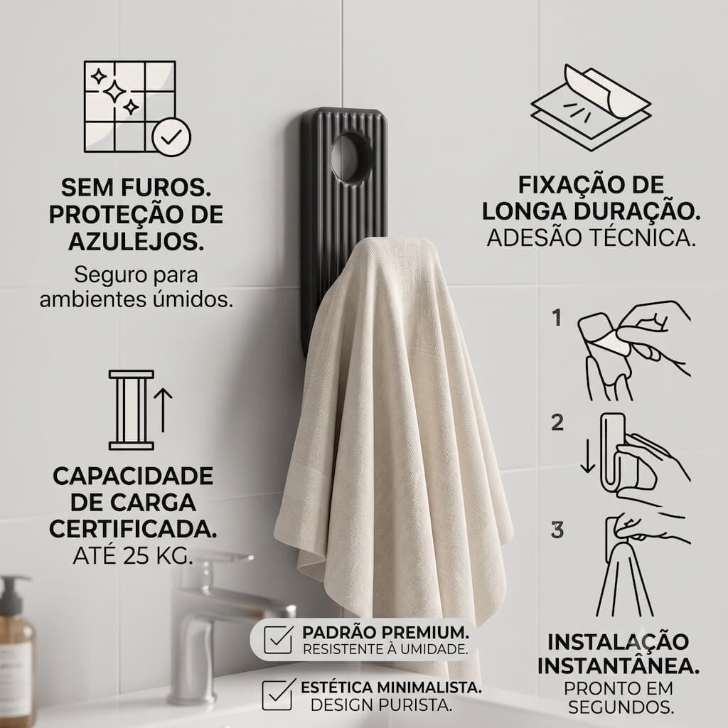 Gancho Adesivo Dupla Face Resistente Para Toalhas Roupas Chaves e Acessórios Premium