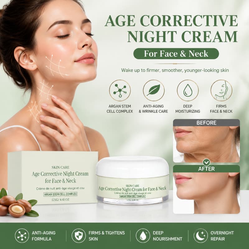 125g De Creme Noturno Antienvelhecimento-Hidratante Para Rosto E Pescoço Com Haste De Argan , Firma Rugas , Restaura A P