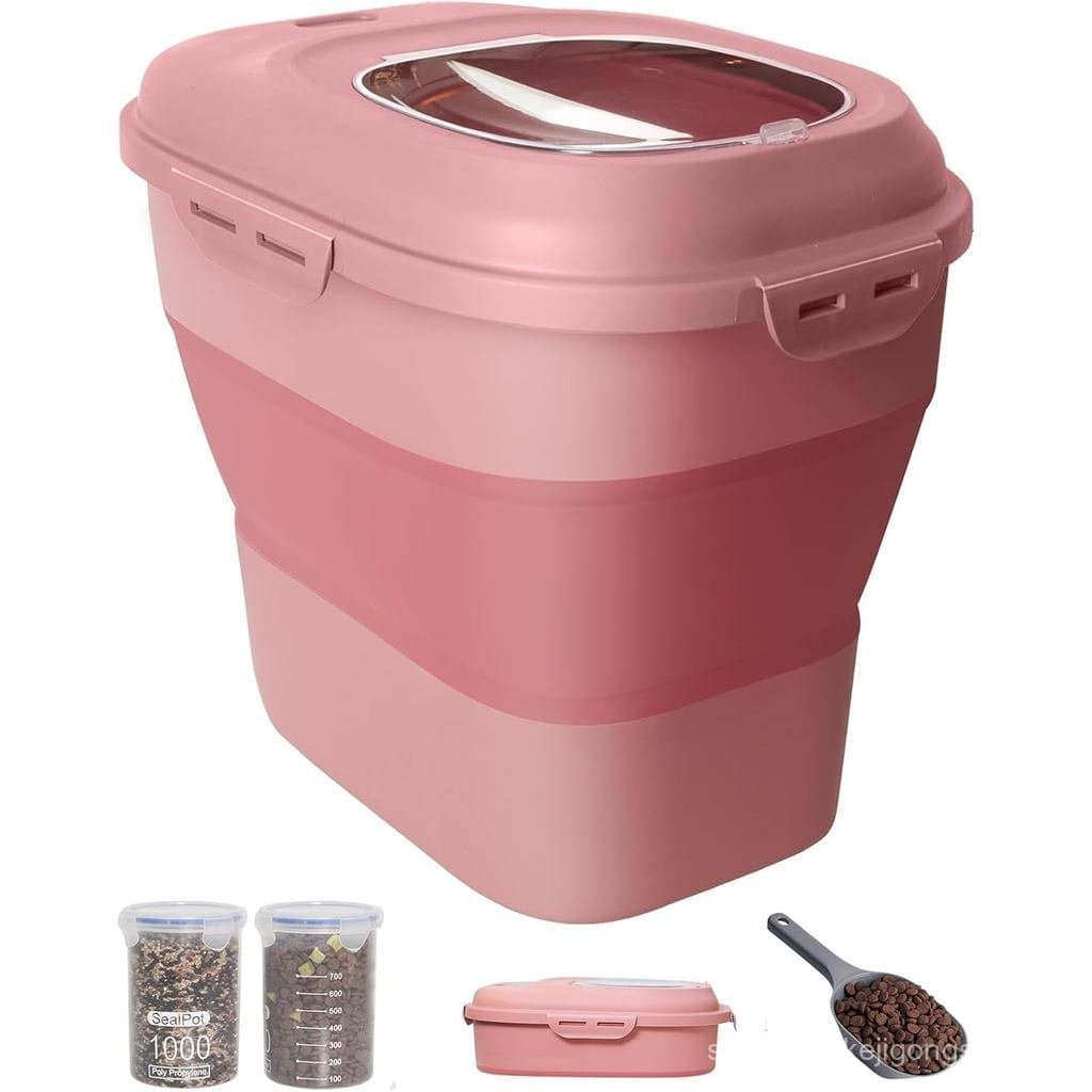 Recipiente de Armazenamento de Ração para Cães de 30-35 Libras, Recipiente de Ração para Cães Dobrável com Tampas Hermét