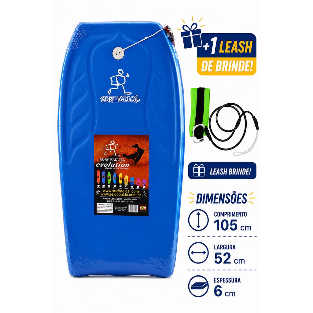 Prancha Bodyboard Surf Radical Grande 105x52x6cm EPS Alta Flutuação + Leash de Brinde Praia Surf