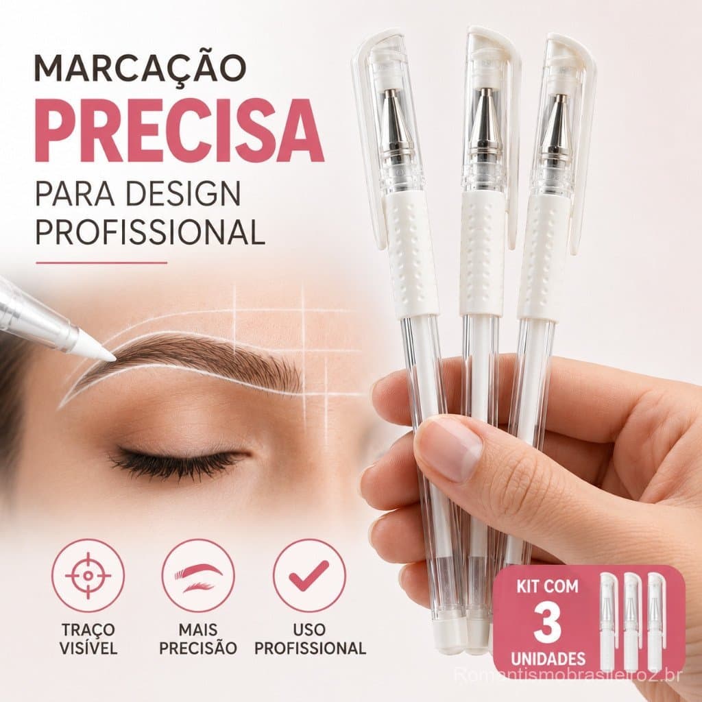 Kit 3 Canetas Gel Branca Marcação Sobrancelha Design Micropigmentação Microblading