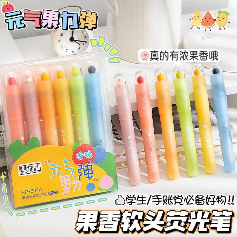 Jiwushe vitalidade fruta poder elástico iluminador lichia fruta fragrância ponta macia cor manual marcador caneta Graffi