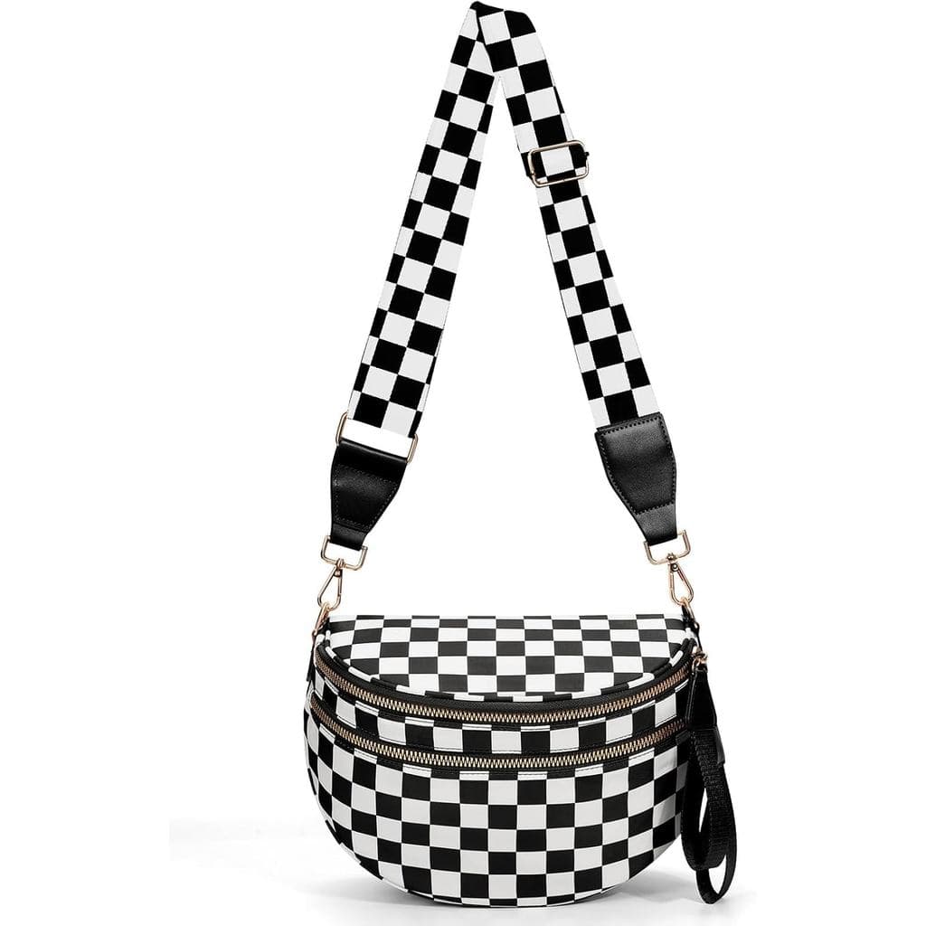 Bolsa transversal xadrez feminina, bolsa de mão de nylon xadrez, bolsa de cintura xadrez.