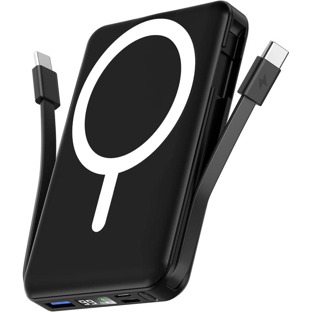 podoru para Bateria Magsafe, Power Bank Magnético de 10000mAh com Cabos USB C Duplos Integrados, Carregamento Rápido PD