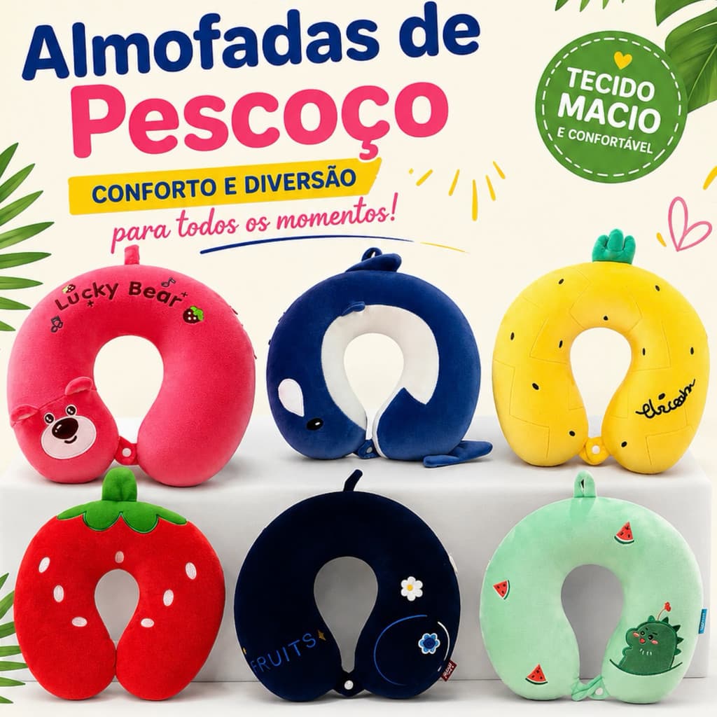 Almofada de Pescoço Animal Fofo de Pelúcia 30×30cm – Conforto e Relaxamento em Qualquer Lugar