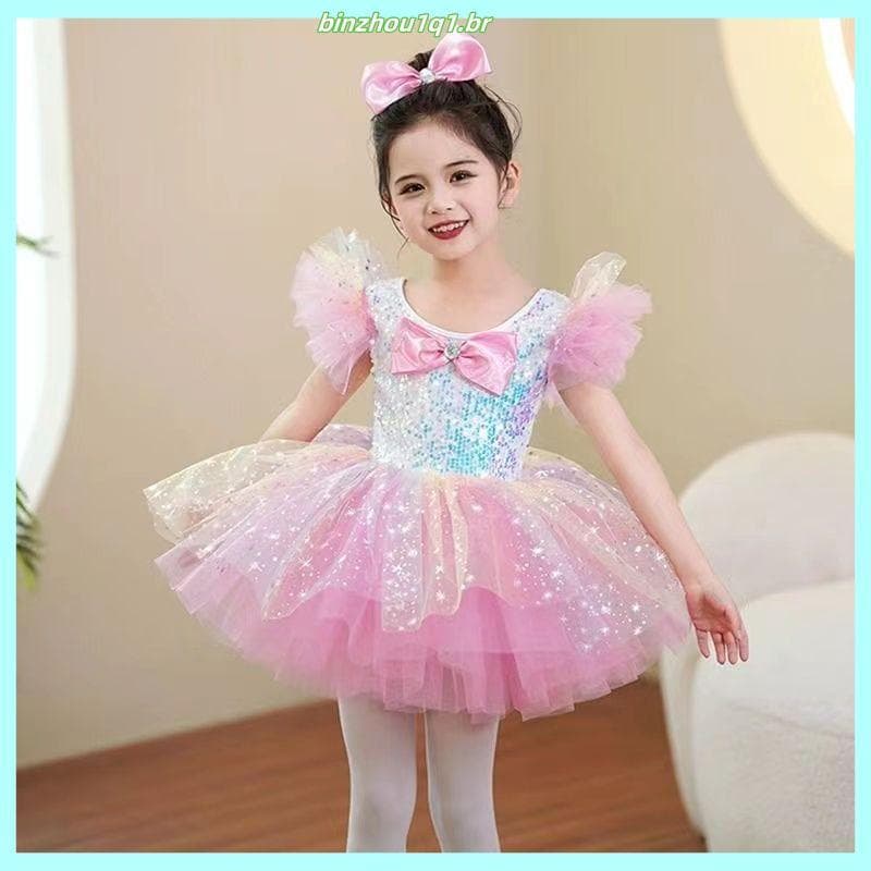 Dia do dia novo estilo lantejoulas coloridas traje de dança das crianças Pettiskirt saia de balé meninas desempenho traj