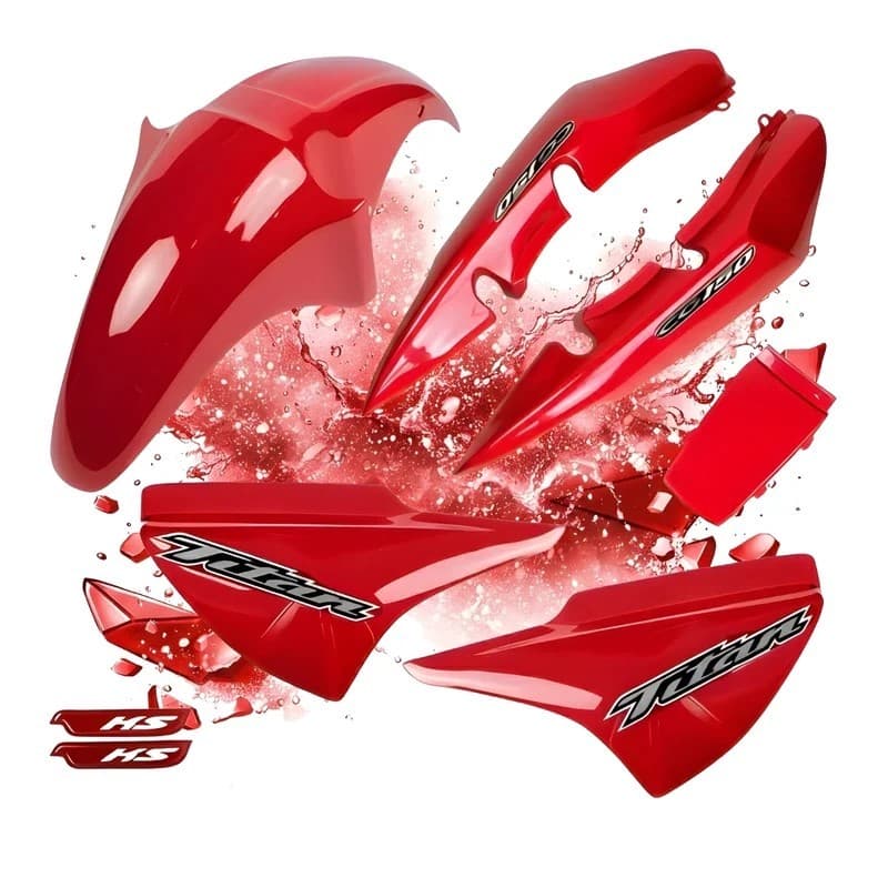 Kit de carenagem completa Titan 150 2004 a 2008 vermelho com adesivos e verniz