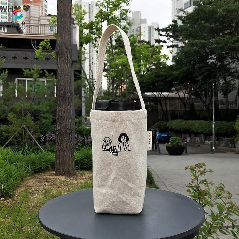 Sacola De Lona Portátil-Suporte Para Garrafa De Água Café E Chá Com Design Ecológico