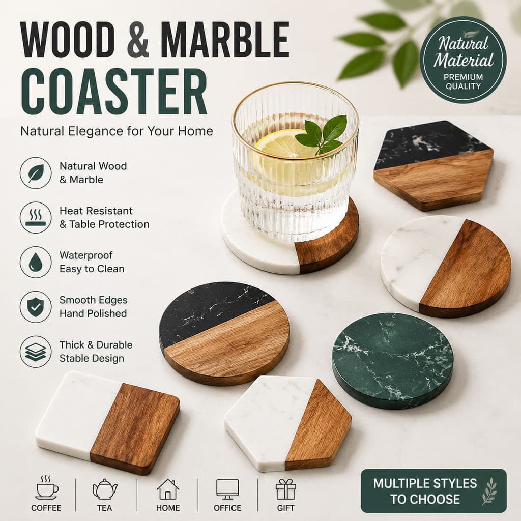 Porta-copos com costura de mármore de madeira de acácia Natural estilo simples nórdico isolamento térmico Anti-escaldant