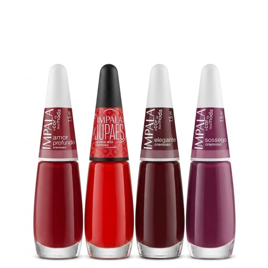 Kit 4 Esmaltes Impala Vermelho Amor Elegante Sossego