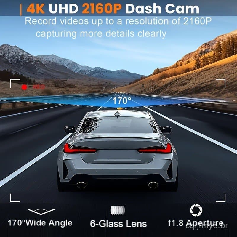 Câmera Veicular 4K WIFI Ultra HD, Resolução de Vídeo 2160P, Tela IPS de 3,73cm, Sensor G, 170° °   Ângulo Amplo, Visão N