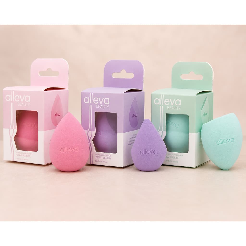 Kit Esponjas de Maquiagem Alleva Beauty – 3 Modelos Multifuncionais para Base, Corretivo e Pó