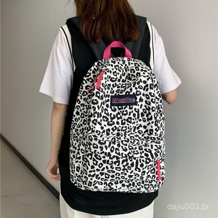 ⭐ ⭐ Mochila feminina, mochila com estampa de leopardo, mochila de grande capacidade com duas alças, mochila com estampa