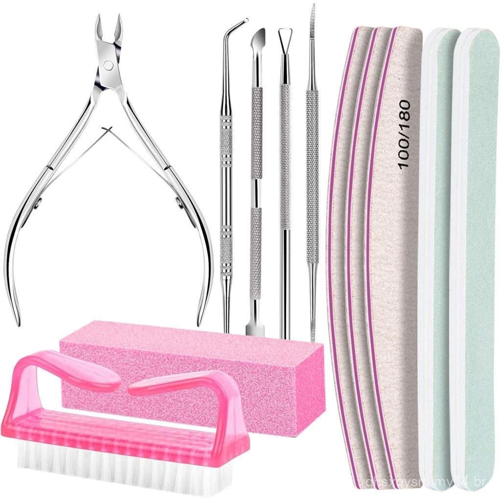 Kit de Cuidados para Unhas FANDAMEI, Lixa de Unhas 100/180, Bloco Polidor de Unhas, Alicate de Cutículas, Cortador de Cu