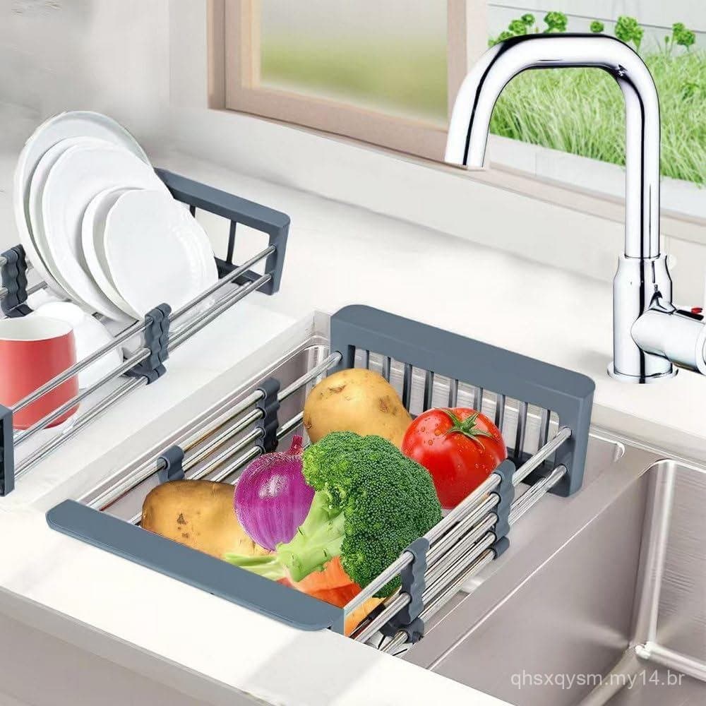 Suporte para Secagem de Talheres para Pia de Cozinha: Escorredor de Talheres Expansível em Aço Inoxidável - Suporte para