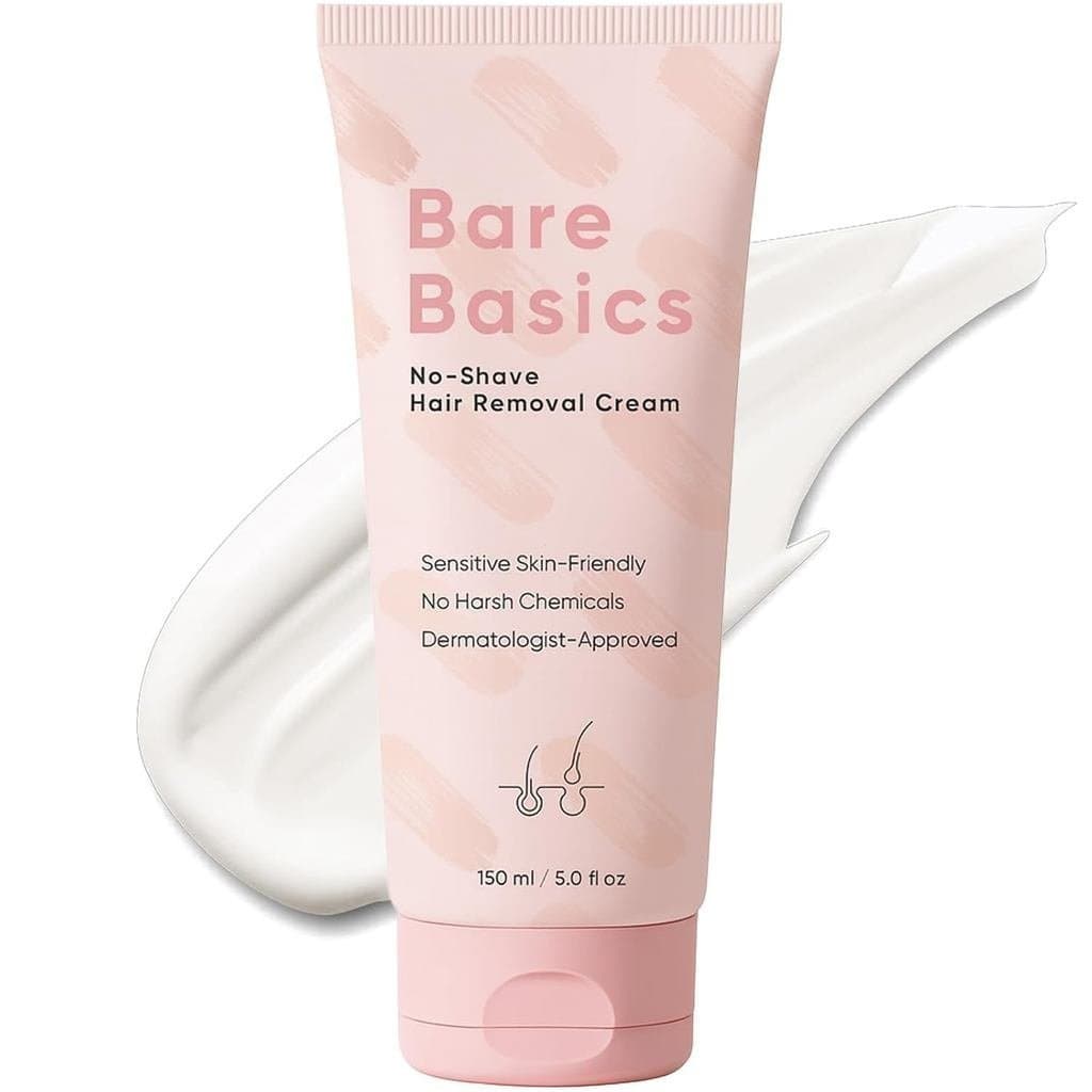 Creme depilatório sem irritação para mulheres da Bare Basics, eficaz em 5 minutos para peles sensíveis, fórmula suave co