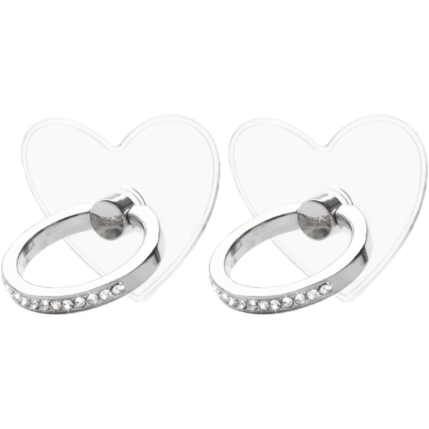 2 peças de suporte de anel para celular com strass, suporte de anel para celular em formato de coração transparente, com