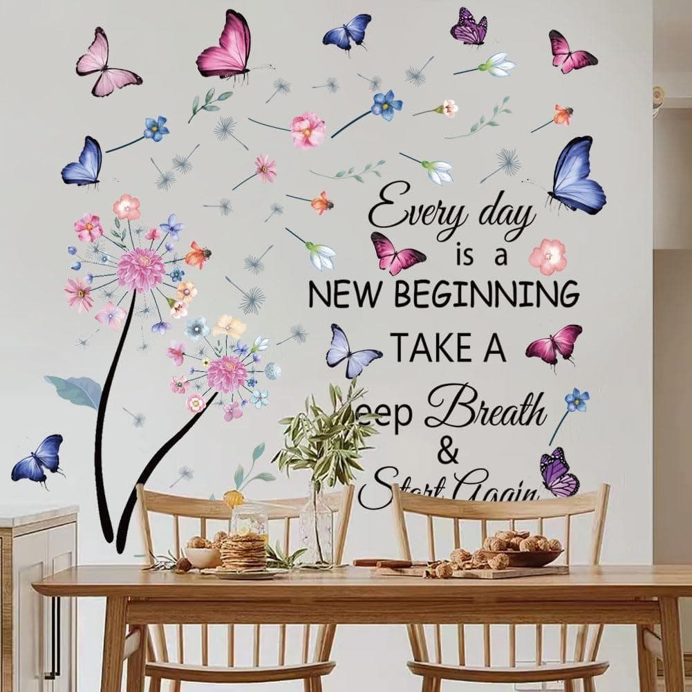 Adesivos de Parede com Flores Removíveis, Adesivos de Parede com Dente-de-Leão, Frases Inspiradoras, Adesivos de Parede