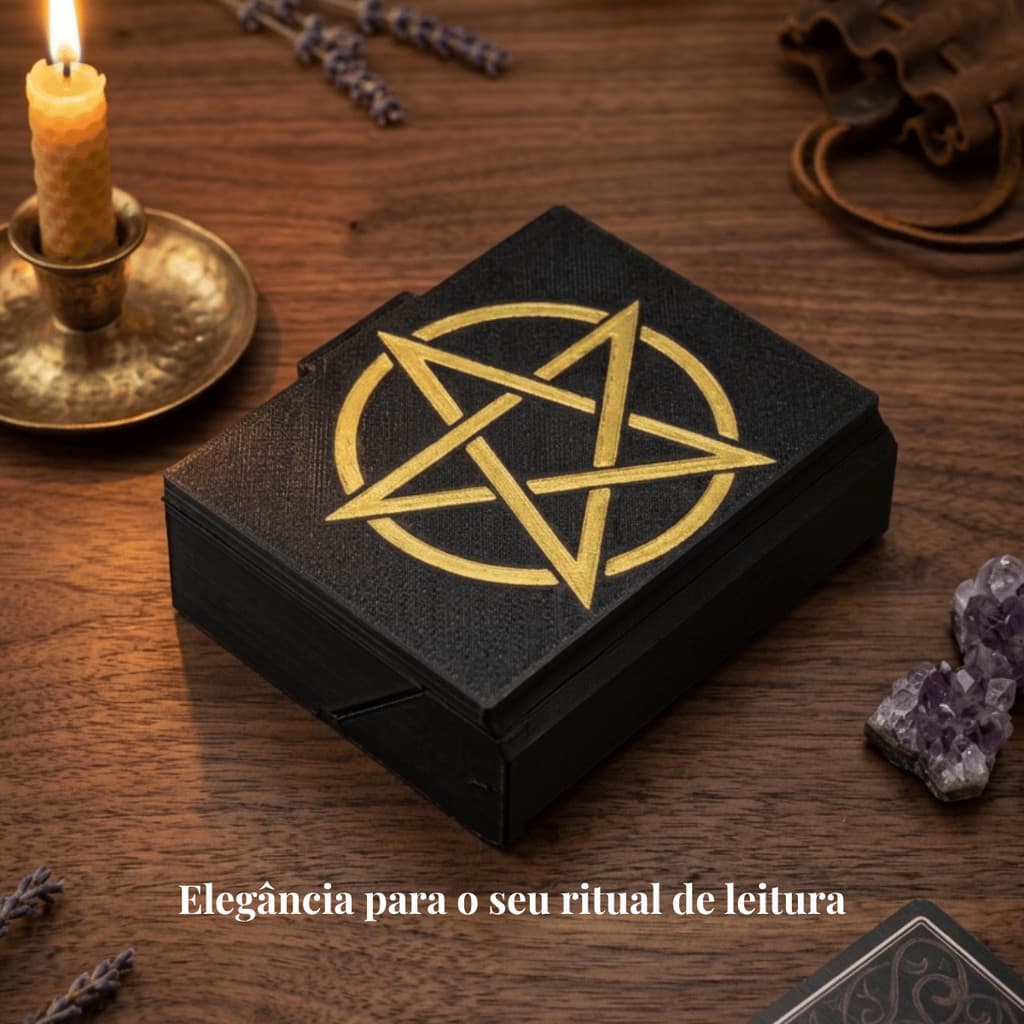Caixa Para Tarot 78 Cartas Fecho Ímã Magnético Preta Pentagrama Dourado Estojo Porta Baralho Cabe Baralho Padrão