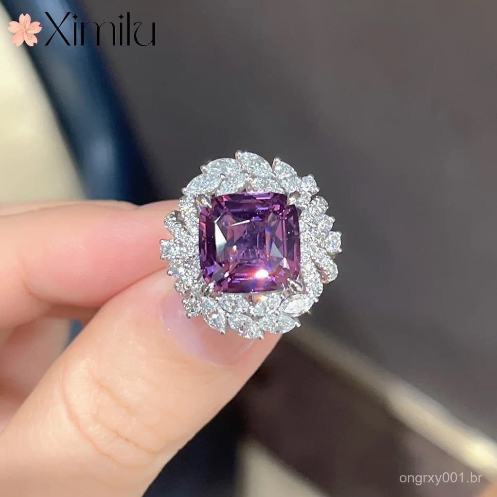 ⭐ Original colorido Gem ametista anel feminino luxo brilhante cheio de diamante moda jóias