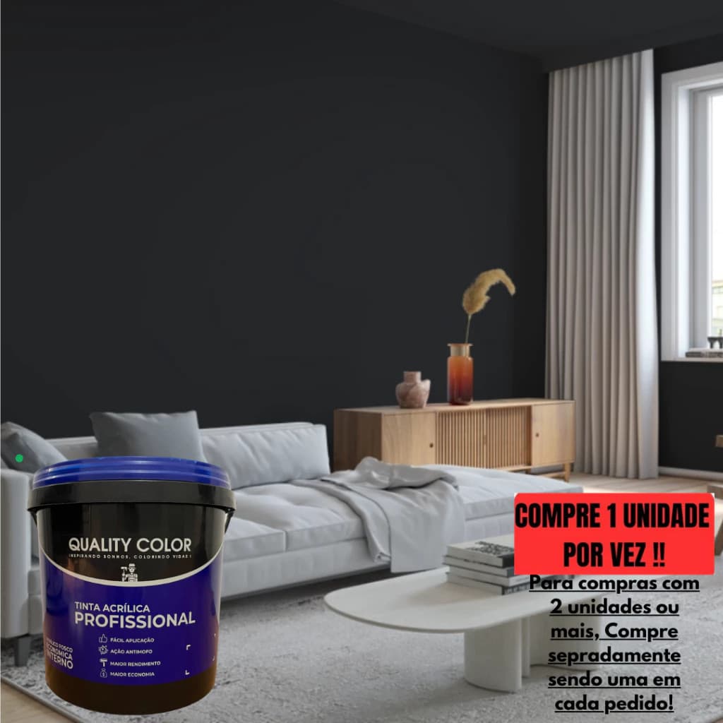Tinta Acrílica Profissional para Parede Interna 20kg 16L Cor Preto - Alta Cobertura