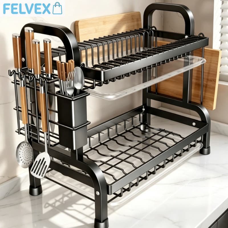 [FEL] Escorredor Kitchen Rack Aço Inoxidável Organizador Louça Preto Pia Kitchen Rack 43cm / 53cm Aço Ino