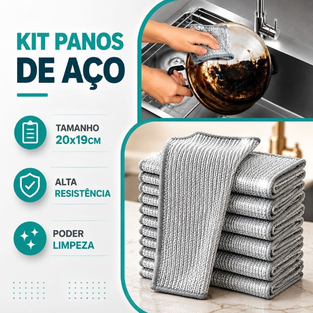 Kit 5 Panos Multiuso Fio Metálico Não Risca Anti Gordura Alta Durabilidade Bucha Lava Louça Fogão Cozinha ENVIO IMEDIATO