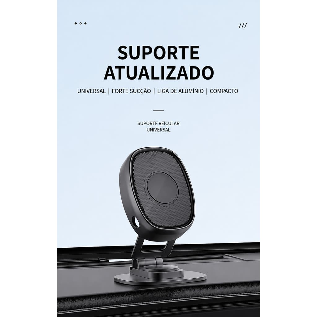 Suporte Celular Carro Magnético Universal 360º Ajustável com Ventosa para Painel e Para-brisa