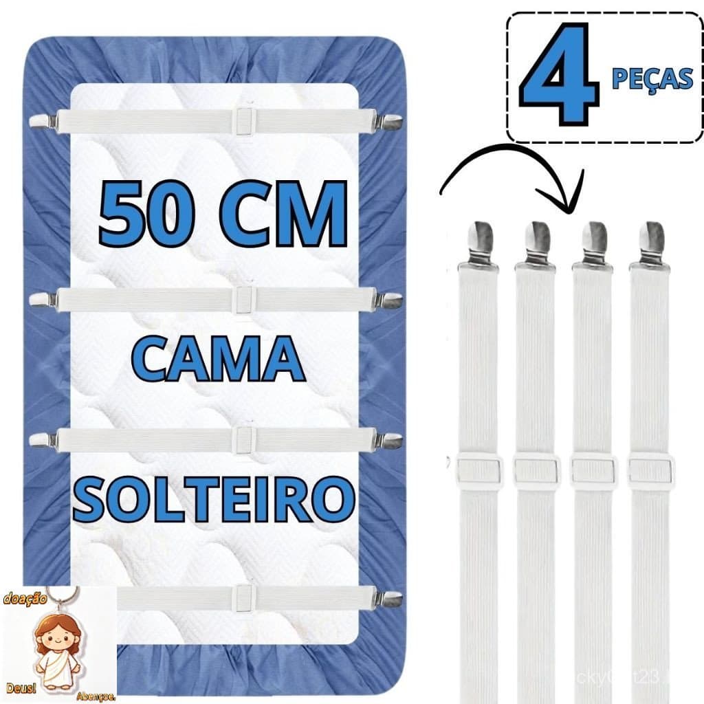 Grampo Prendedor de Lençol Com Elástico 2 Pontas Branco Garra de Metal Para Sofá Cama Solteiro